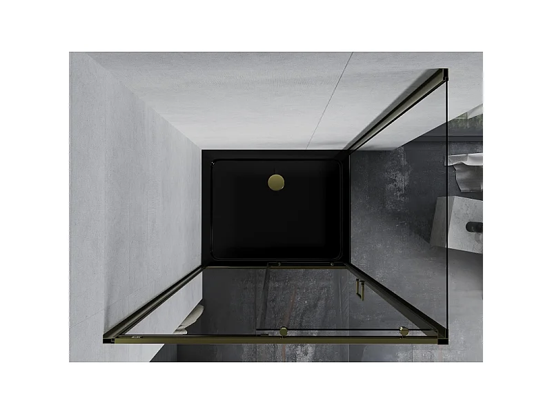 Mexen Apia skydedørsbrusekabine 100 x 90 cm, transparent, guld + Flat brusekar, sort - 840-100-090-50-00-4070G