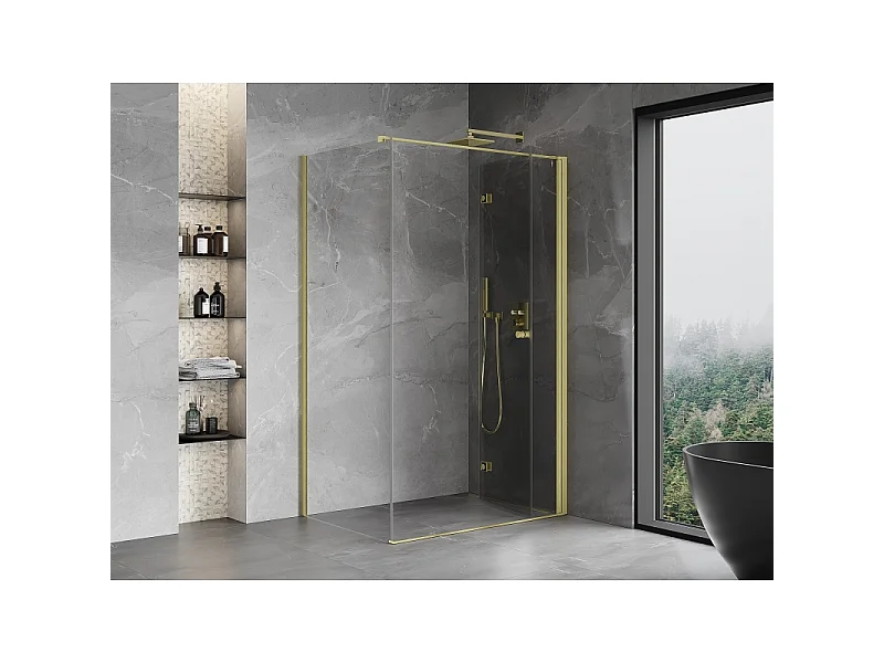 Mexen Mist-F foldbar brusekabine højre 120 x 70 cm, transparent, børstet guld - 8A6T-120-070-55-00-P