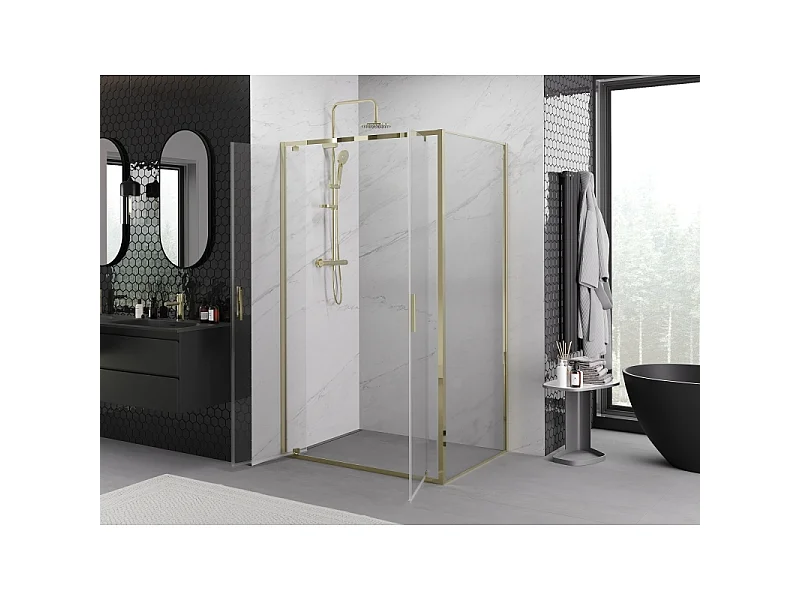 Mexen Exo draaibare douchecabine 120 x 85 cm, transparant, goud - 8182-120-085-50-00