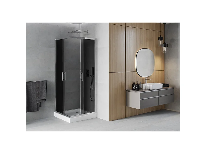 Mexen Rio vierkante douchecabine 70 x 70 cm, grafiet, chroom + douchebak, wit - 860-070-070-01-40-4510