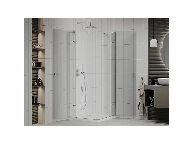 Mexen Roma Duo svingbar brusekabine 80 x 80 cm, transparent, krom + fladbakke - 854-080-080-01-02-4010