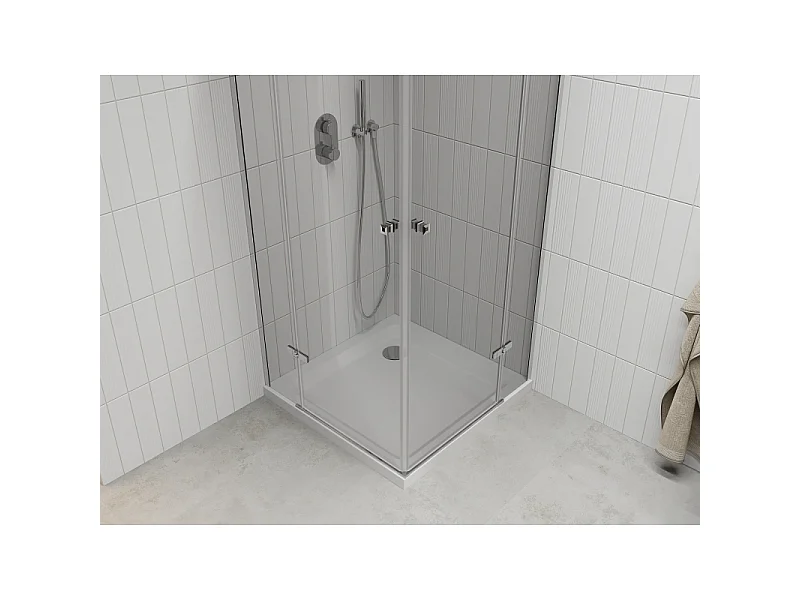Mexen Roma Duo svingbar brusekabine 80 x 80 cm, transparent, krom + fladbakke - 854-080-080-01-02-4010