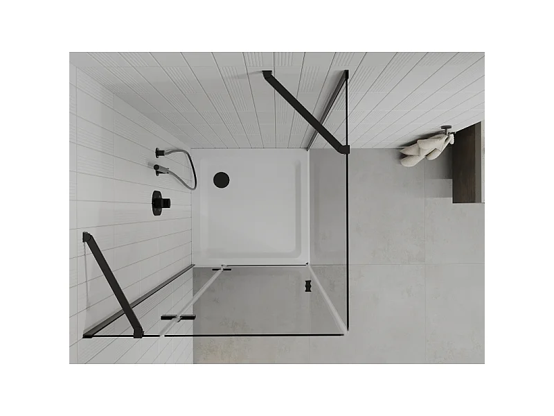 Mexen Roma draaibare douchecabine 90 x 90 cm, transparant, zwart + Flat douchebak, wit - 854-090-090-70-00-4010B