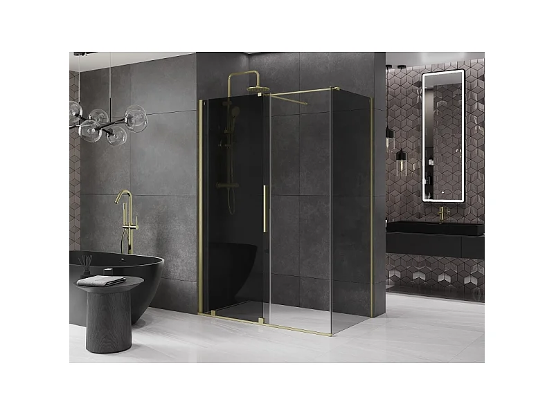 Mexen Velar schuifdouchecabine 150 x 80 cm, grafiet, goud geborsteld - 871-150-080-41-55
