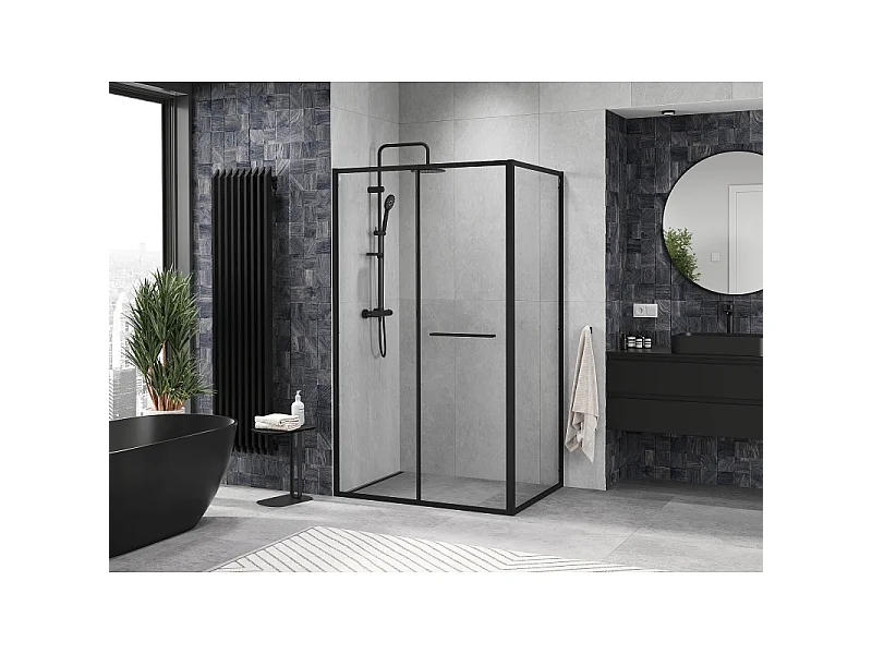 Mexen Linea skydedør brusekabine 80 x 85 cm, transparent, sort - 8E1-080-085-70-70
