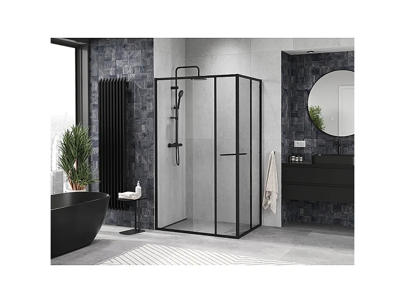 Mexen Linea skydedør brusekabine 80 x 85 cm, transparent, sort - 8E1-080-085-70-70