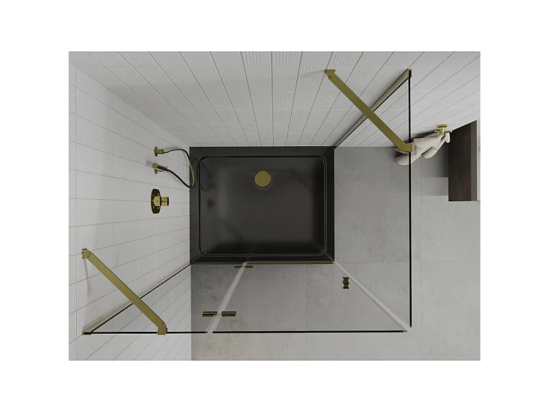 Mexen Roma svingbar brusekabine 90 x 100 cm, transparent, guld + Flat bundkar, sort - 854-090-100-50-00-4070G