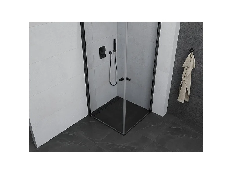 Mexen Pretoria Duo douchecabine met scharnierdeur 100 x 100 cm, transparant, zwart - 852-100-100-70-00-02