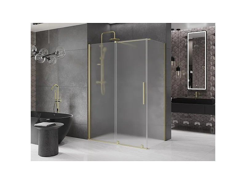 Mexen Velar schuifdouchecabine 160 x 80 cm, ijs, geborsteld goud - 871-160-080-31-55