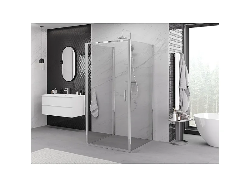 Mexen Exo-3S cabine de douche à 3 parois à charnières 100 x 100 cm, transparente, chromée - 817-100-100-01-00-3S