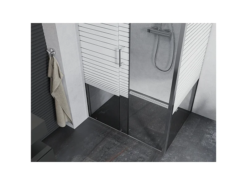 Mexen Apia drsna tuš kabina 120 x 100 cm, bele črte, krom - 840-120-100-01-20