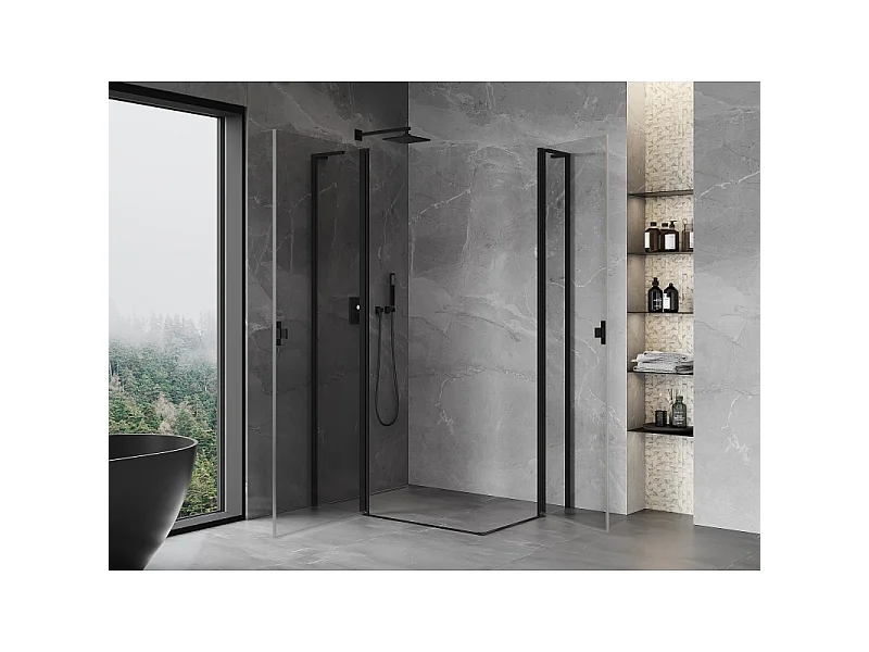 Mexen Mist L Duo douchecabine scharnierend 95 x 90 cm, transparant, zwart - 8A4L-095-090-70-00