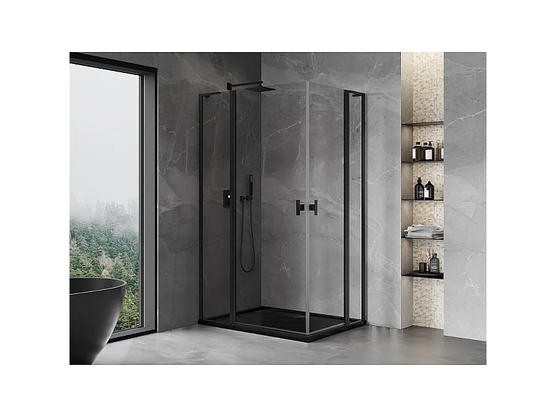 Mexen Mist L Duo douchecabine scharnierend 95 x 90 cm, transparant, zwart - 8A4L-095-090-70-00