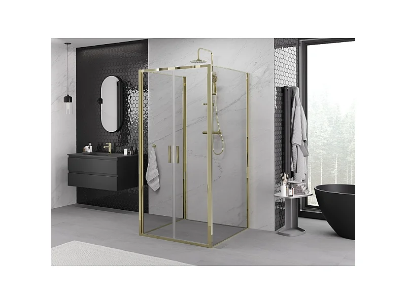Mexen Exo-3S kabina prysznicowa 3-ścienna uchylna 70 x 70 cm, transparent, złota - 814-070-070-50-00-3S