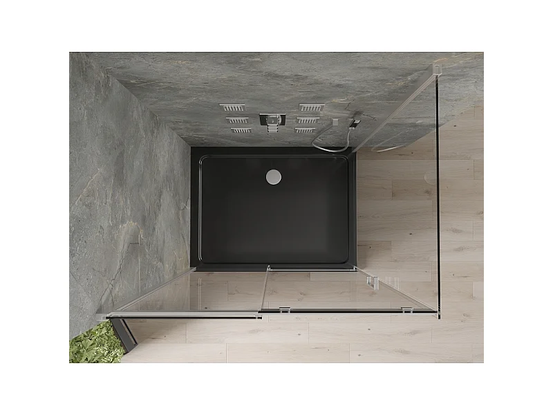 Mexen Omega cabine de douche coulissante 120 x 80 cm, transparent, chromé + receveur Flat, noir - 825-120-080-01-00-4070