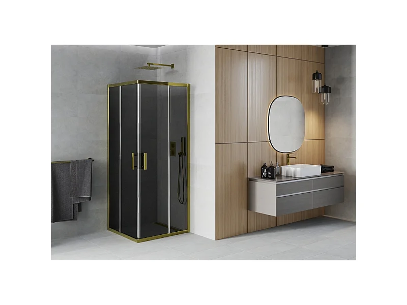 Mexen Rio quadratische Duschkabine 80 x 80 cm, Graphit, Gold - 860-080-080-50-40