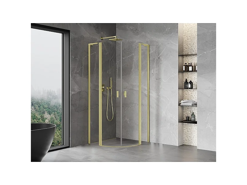 Mexen Mist L semi-circular shower enclosure 90 x 90 cm, transparent, brushed gold - 8A32L-090-090-55-00