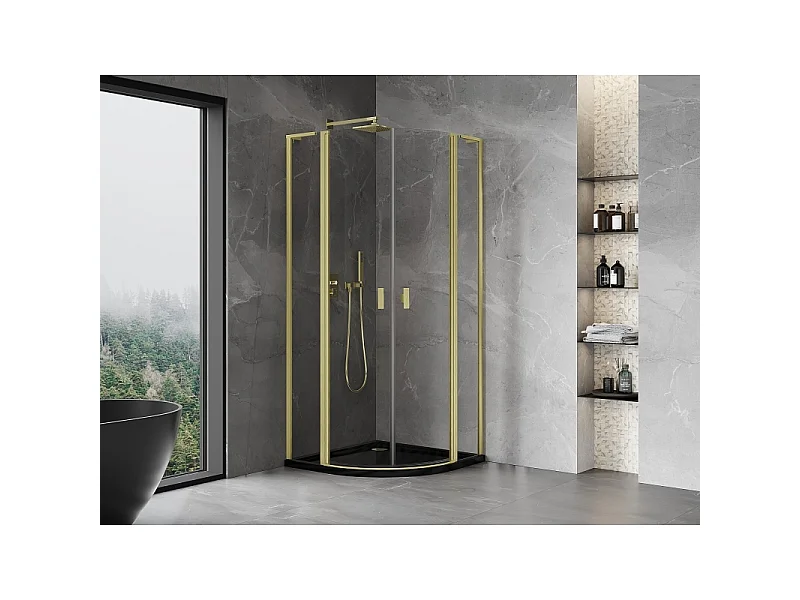 Mexen Mist L semi-circular shower enclosure 90 x 90 cm, transparent, brushed gold - 8A32L-090-090-55-00