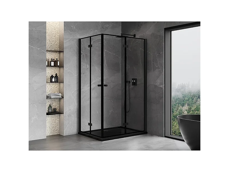Mexen Mist-F Duo cabine de duche dobrável direita 100 x 120 cm, estrutura preta, preta - 8A6-100L-120P-70-70