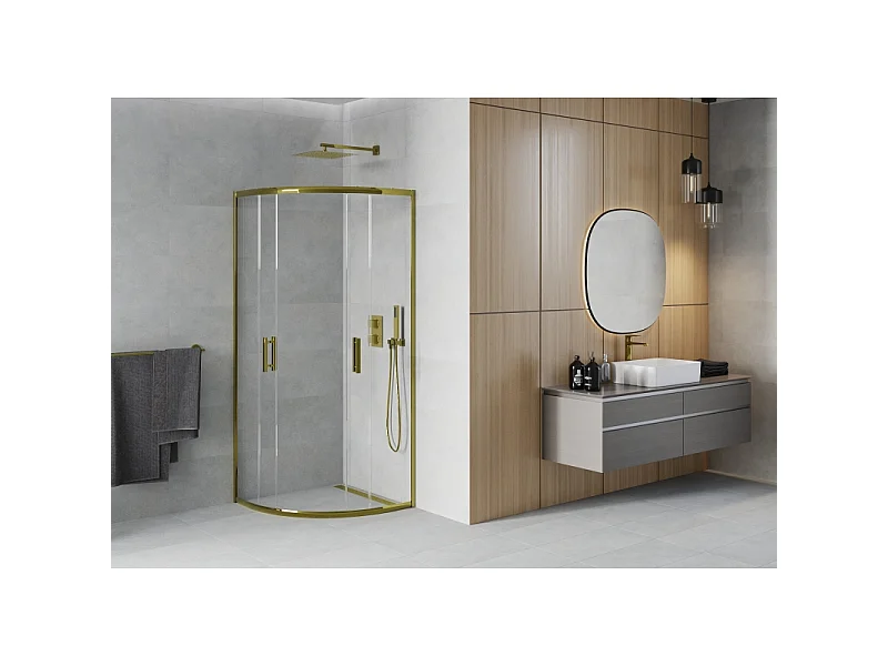 Mexen Rio halve cirkelvormige douchecabine 90 x 90 cm, transparant, goud - 863-090-090-50-00