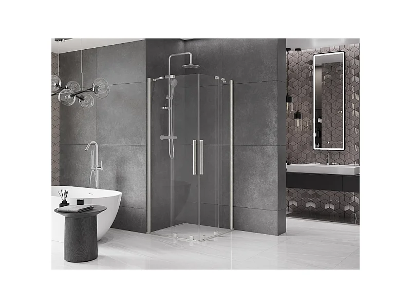 Mexen Velar Duo skydedør brusekabine 80 x 80 cm, transparent, børstet nikkel - 871-080-080-02-97