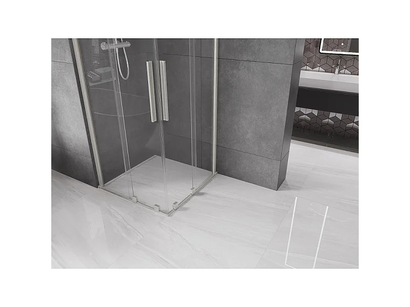 Mexen Velar Duo skydedør brusekabine 80 x 80 cm, transparent, børstet nikkel - 871-080-080-02-97