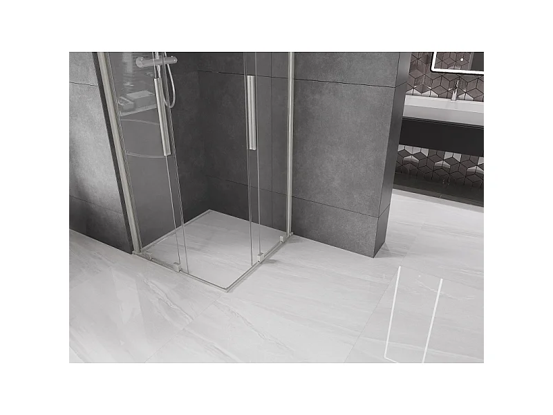 Mexen Velar Duo skydedør brusekabine 80 x 80 cm, transparent, børstet nikkel - 871-080-080-02-97