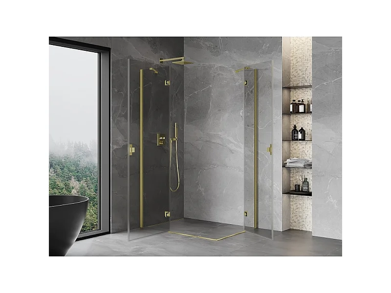 Mexen Mist-H Duo Duschkabine links öffnend 110 x 95 cm, transparent, gebürstetes Gold - 8A5-110L-095P-55-00
