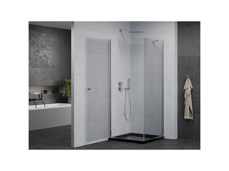 Mexen Pretoria svingbar brusekabine 90 x 90 cm, transparent, krom + Flat brusekar, sort - 852-090-090-01-00-4070
