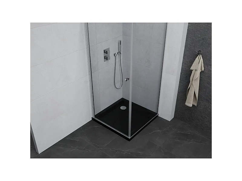 Mexen Pretoria svingbar brusekabine 90 x 90 cm, transparent, krom + Flat brusekar, sort - 852-090-090-01-00-4070