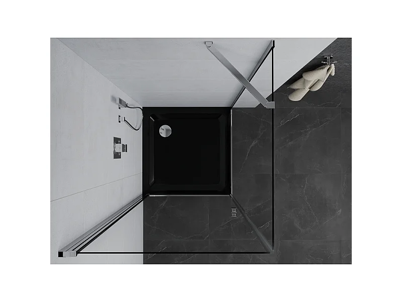 Mexen Pretoria svingbar brusekabine 90 x 90 cm, transparent, krom + Flat brusekar, sort - 852-090-090-01-00-4070