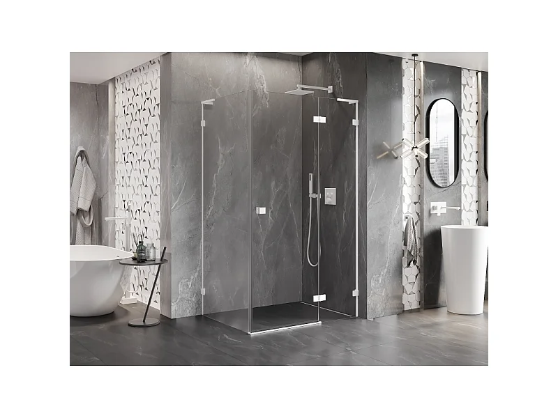 Mexen Lunar L prha desna 80 x 90 cm, prozorna, bela - 834L-080-090-20-00-P