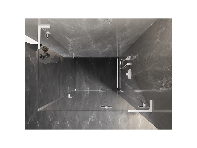 Mexen Lunar L prha desna 80 x 90 cm, prozorna, bela - 834L-080-090-20-00-P