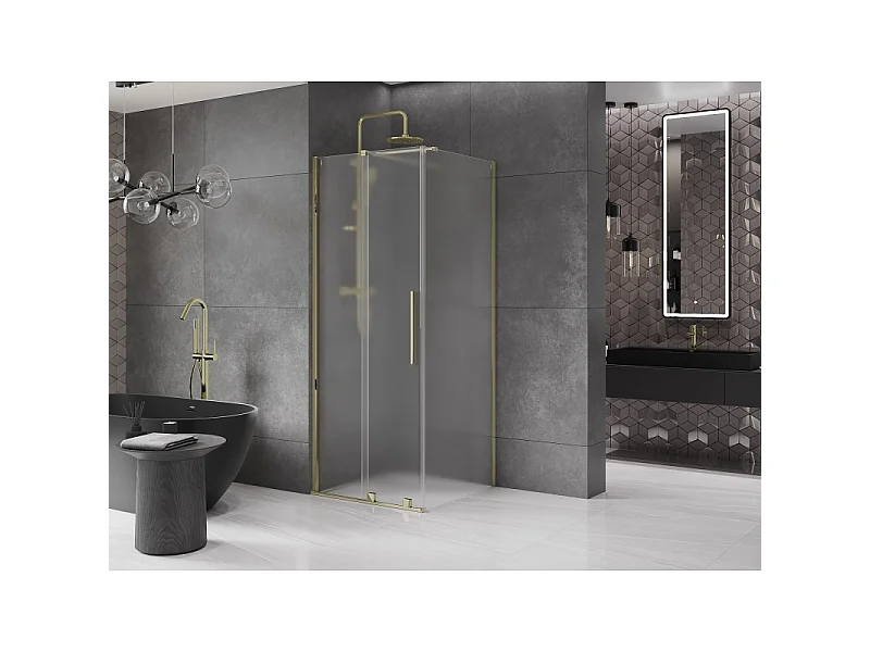 Mexen Velar schuifdouchecabine 90 x 90 cm, ijs, goud - 871-090-090-31-50