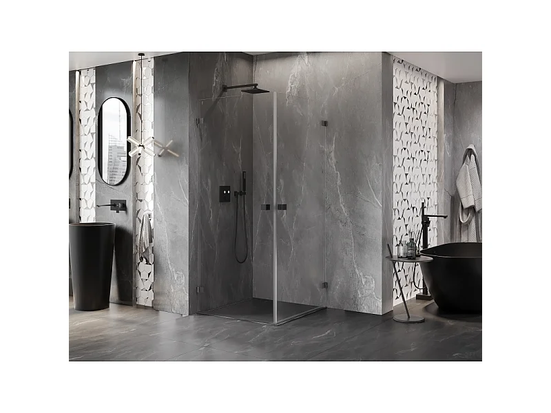 Mexen Lunar-B Dobbel brusekabine med svingdør 100 x 100 cm, transparent, børstet pistols grå - 832-100L-100P-66-00