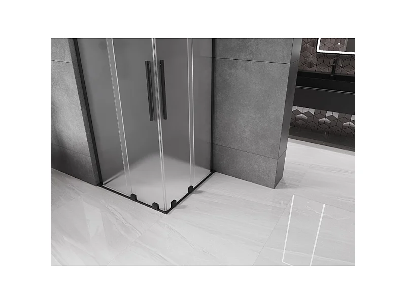 Mexen Velar L Dobbelt skydedørs brusekabine 80 x 80 cm, frost, sort - 871-080-080-02-33-70