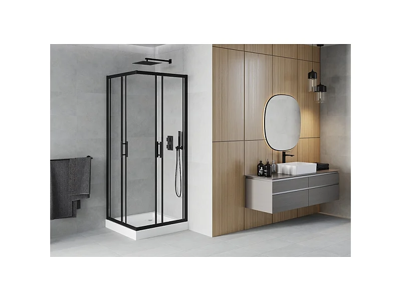 Mexen Rio vierkante douchecabine 70 x 70 cm, transparant, zwart + douchebak, wit - 860-070-070-70-00-4510