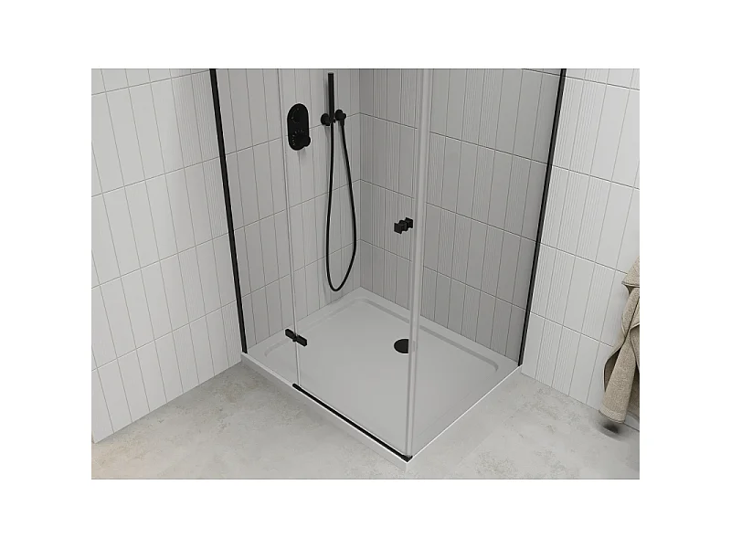 Mexen Roma draaibare douchecabine 70 x 100 cm, transparant, zwart + Flat douchebak, wit - 854-070-100-70-00-4010B