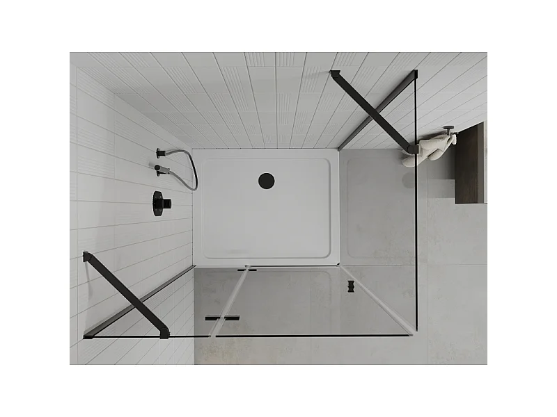 Mexen Roma openslaande douchecabine 90 x 100 cm, transparant, zwart + platte douchebak, wit - 854-090-100-70-00-4010B