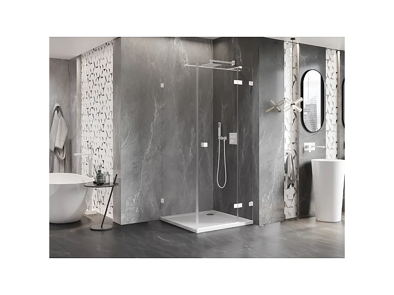 Mexen Lunar T cabine de douche pivotante droite 90 x 90 cm, transparente, blanche - 834T-090-090-20-00-P