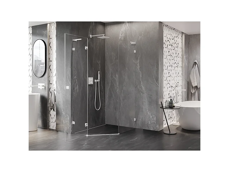 Mexen Lunar L pentagonal shower cabin, left-hinged 80 x 90 cm, transparent, white - 831L-080L-090P-20-00-L