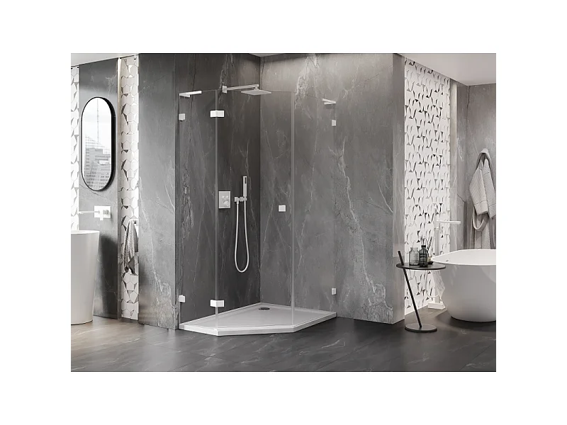 Mexen Lunar L pentagonal shower cabin, left-hinged 80 x 90 cm, transparent, white - 831L-080L-090P-20-00-L