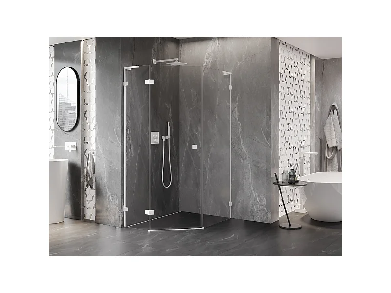 Mexen Lunar L pentagonal shower cabin, left-hinged 80 x 90 cm, transparent, white - 831L-080L-090P-20-00-L