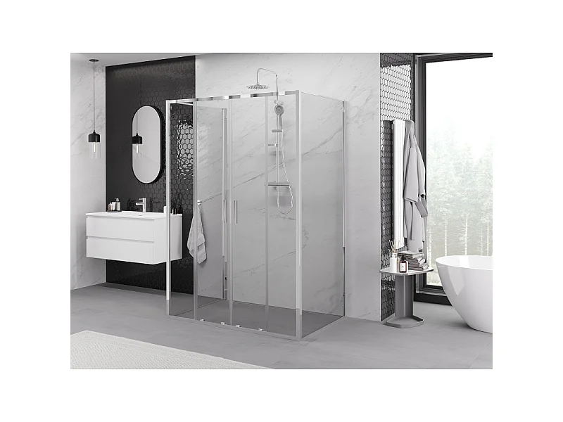 Mexen Exo-3S 3-sidet skydedør brusekabine 150 x 80 cm, transparent, krom - 8152-150-080-01-00-3S