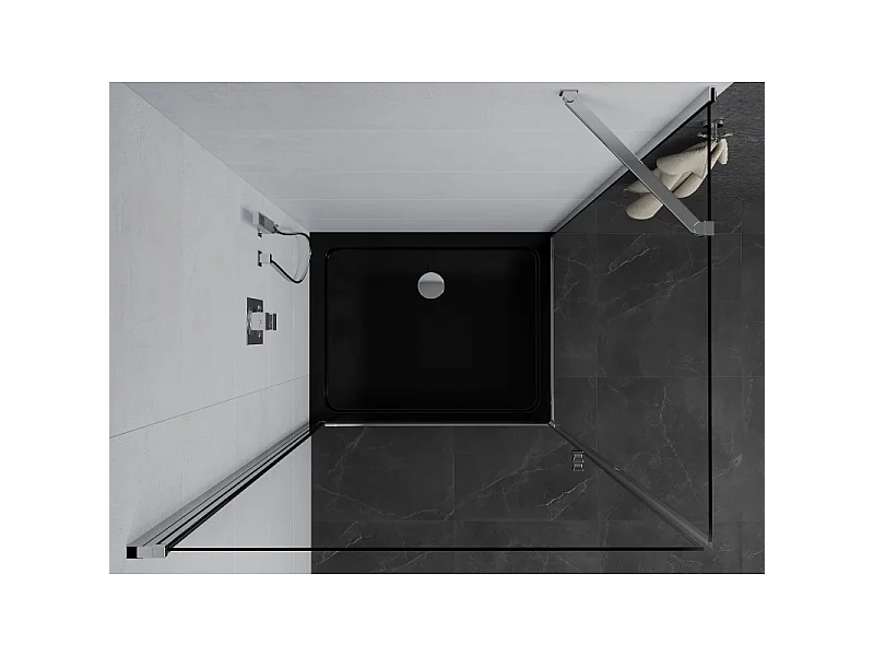 Mexen Pretoria duschkabine med dør, 70 x 110 cm, transparent, krom + Flat bundkar, sort - 852-070-110-01-00-4070