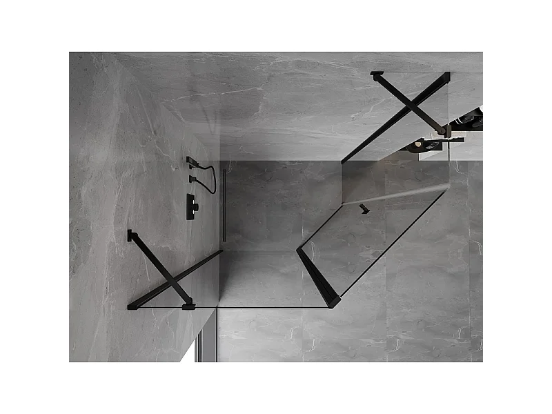 Mexen Mist asymmetrische vijfhoekige douchecabine met scharnierdeur 90 x 80 cm, transparant, zwart - 8A8-090-080-70-00