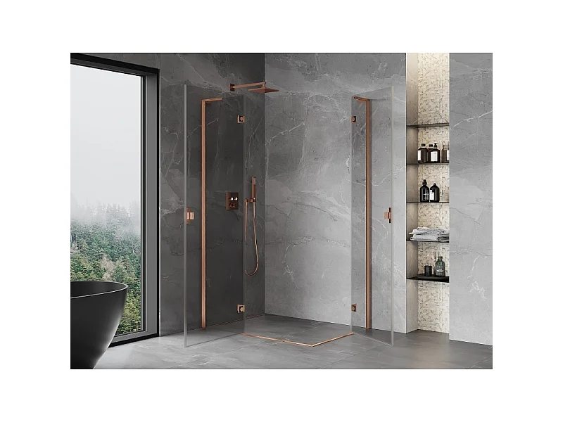 Mexen Mist-H L Duo brusekabine hængslet venstre 75 x 70 cm, transparent, børstet kobber - 8A5L-075L-070P-65-00