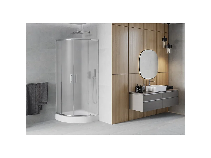 Mexen Rio halfronde douchecabine 70 x 70 cm, matglas, chroom + douchebak, wit - 863-070-070-01-30-4710