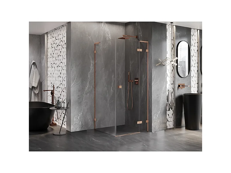 Mexen Lunar L Right-Swinging Shower Enclosure 100 x 100 cm, Transparent, Brushed Copper - 834L-100-100-65-00-P