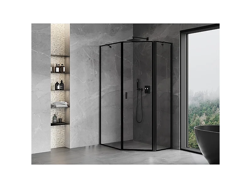 Mexen Mist asymmetrical pentagonal shower enclosure, right hinged 80 x 100 cm, black frame, black - 8A8-080-100-70-70-P